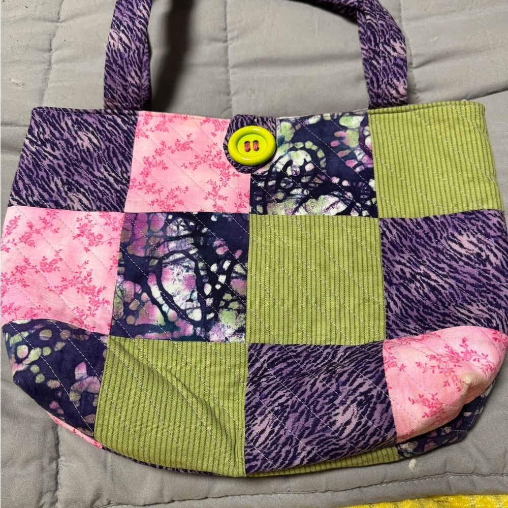 Patchwork Tote Bag - Pink, Green, and Purple